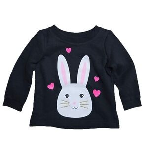 Carter's Bunny Sweatshirt Toddlers Girls 12m Black‎ Fleece Hearts NEW